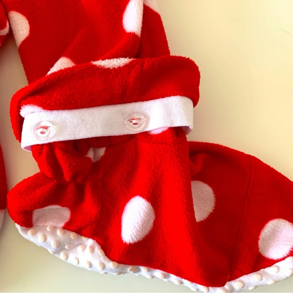 JUSTICE Girls Polka Dot Red Holiday Reindeer Hooded Zipper Bodysuit Footed P…